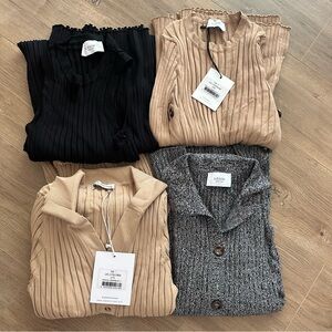 LEGOE Heritage Ribbed Knit Sweater x 2 and Dress x 2 bundle- Black, Beige & Gray